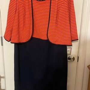 Coral/Navy NWT Beaded Round Neck Empire Waist Dress Set 3/4 Sleeve 18W